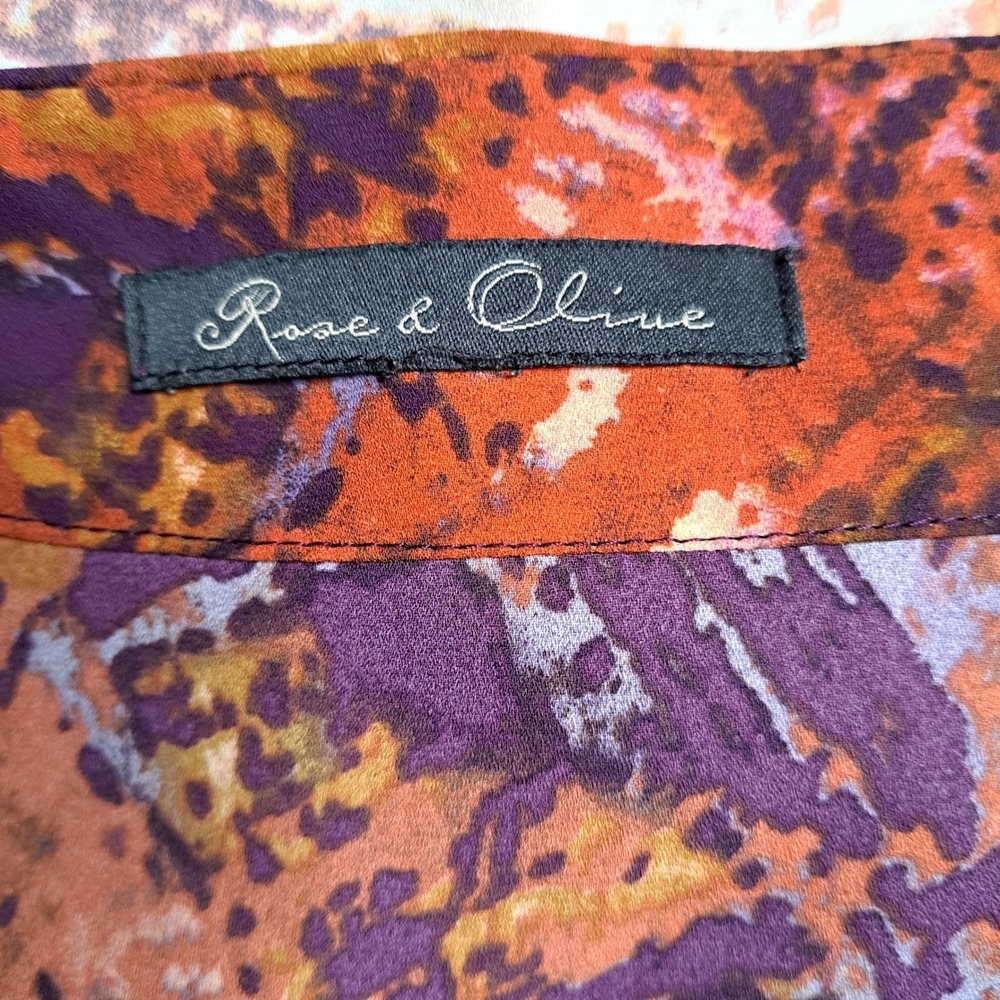Rose Olive Womens 4X Purple‎ Orange Abstract Print VNeck Tunic Blouse 3/4 Sleeve - Picture 9 of 12